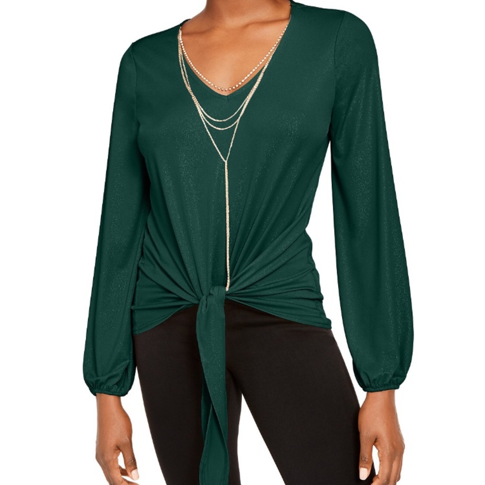 Thalia sodi green tie front top w/necklace NWT
